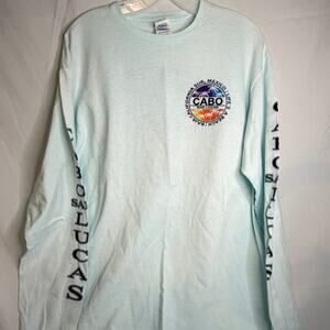 Long Sleeve Cabo San Lucas T-Shirt, Light Turquoise, Size LARGE